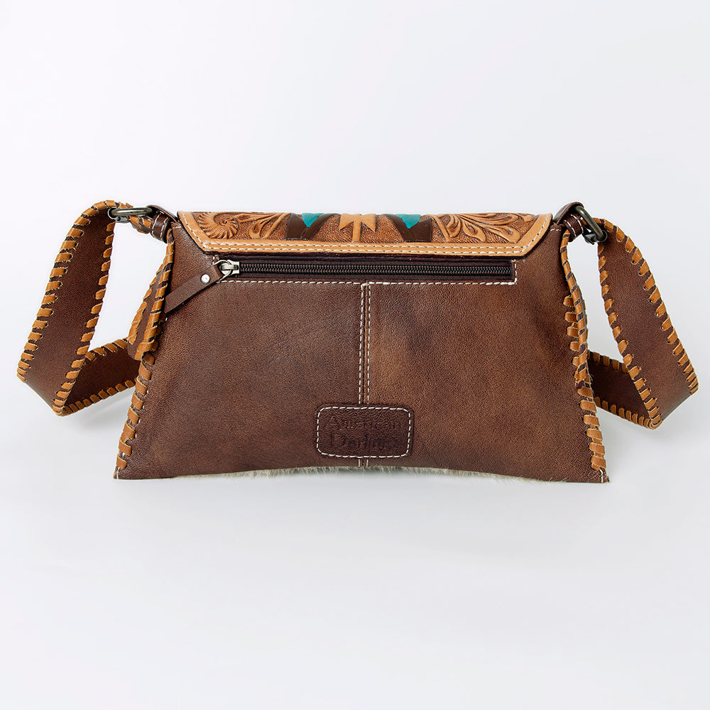 ADBG1068 American Darling Hand-Tooled Hair-On Leather Wallet Handbag - Western Cowhide Crossbody Purse