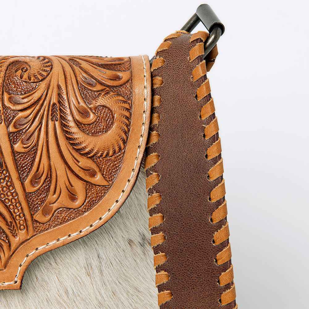 ADBG1068 American Darling Hand-Tooled Hair-On Leather Wallet Handbag Western Cowhide Crossbody Purse