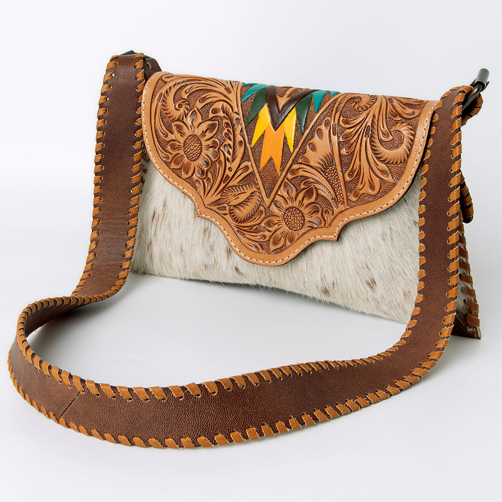 ADBG1068 American Darling Hand-Tooled Hair-On Leather Wallet Handbag - Western Cowhide Crossbody Purse
