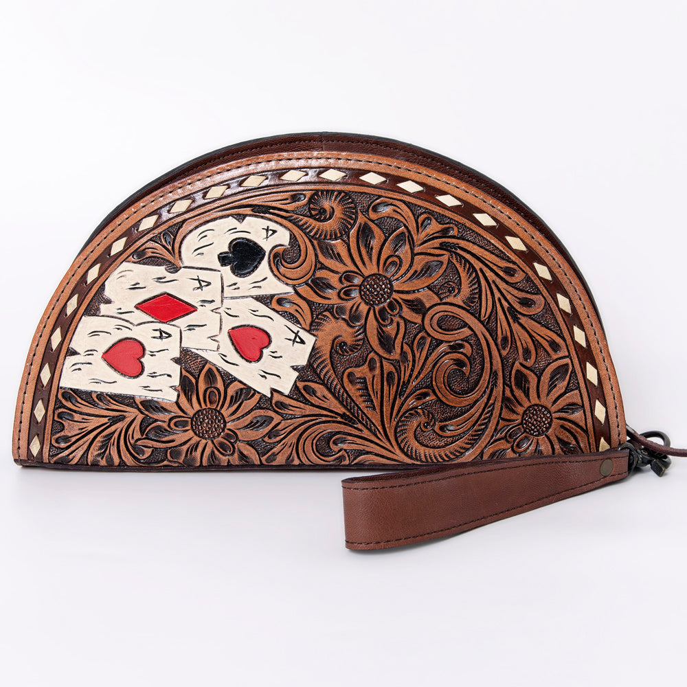 ADBG1070 American Darling Hand-Tooled Leather Taco Clutch - Western Genuine Leather Wristlet Bag