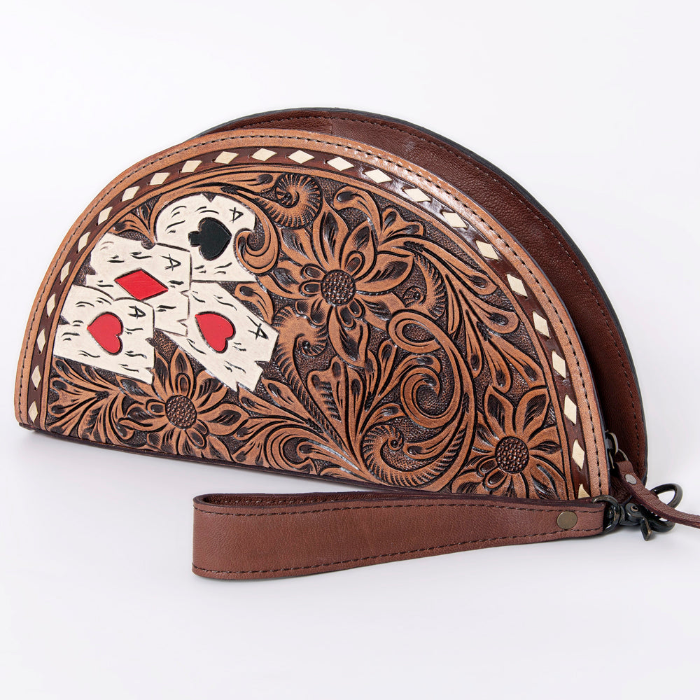 ADBG1070 American Darling Hand-Tooled Leather Taco Clutch - Western Genuine Leather Wristlet Bag