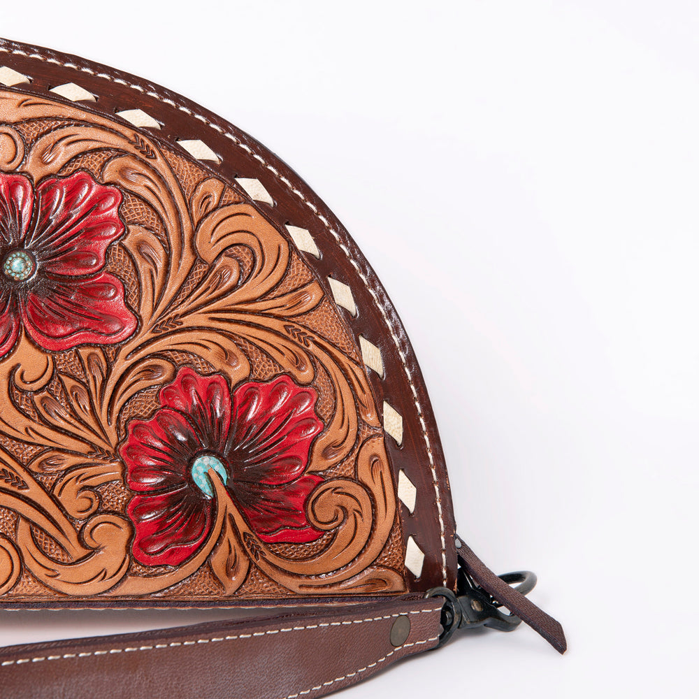 ADBG1071 American Darling Hand-Tooled Leather Taco Handbag - Western Floral Carved Genuine Leather Wristlet