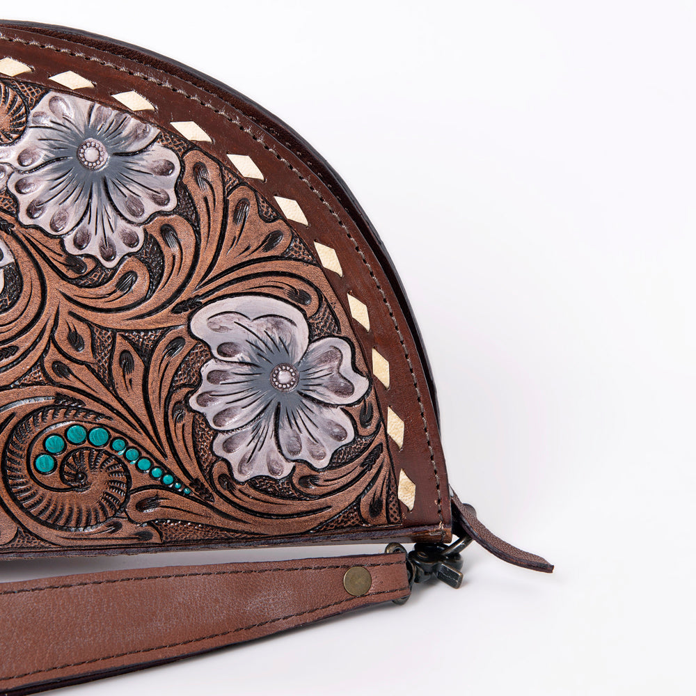 ADBG1072 American Darling Hand-Tooled Leather Taco Handbag Western Floral Carved Genuine Leather Clutch