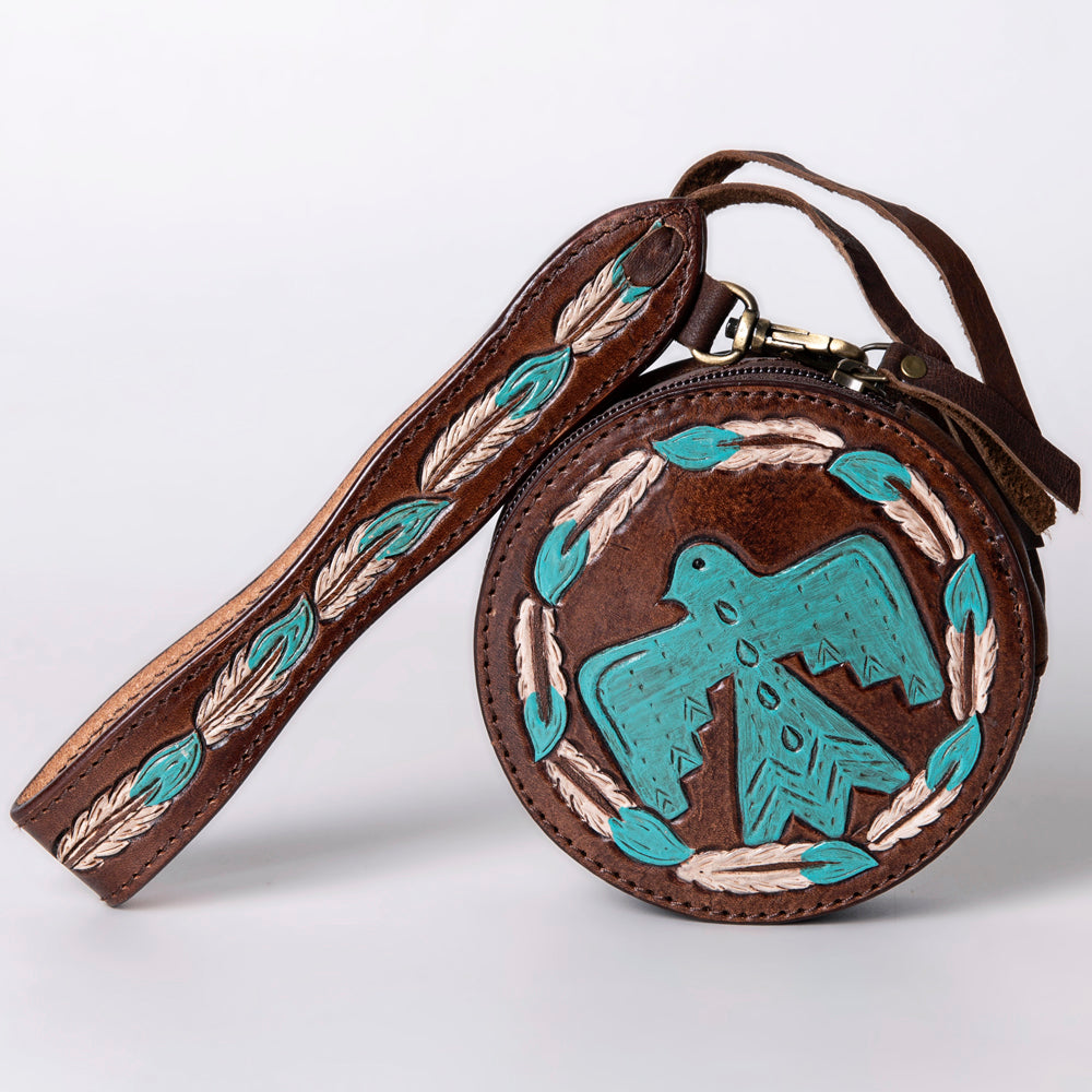 ADBGF135 Round Tooled Leather Canteen Bag - Floral Western Design