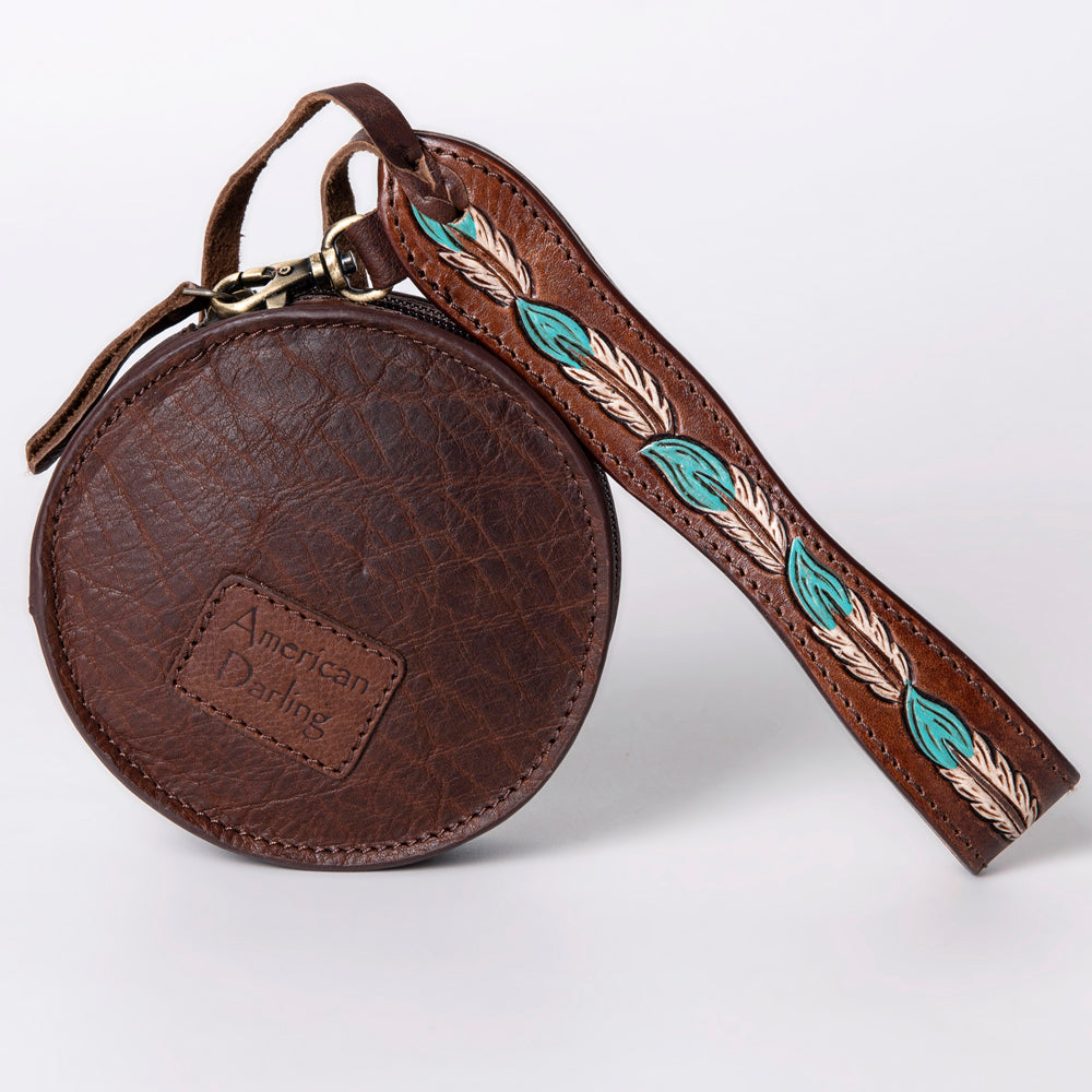ADBGF135 Round Tooled Leather Canteen Bag - Floral Western Design