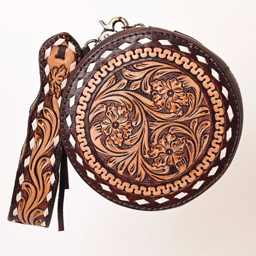 ADBGF135 Round Tooled Leather Canteen Bag - Floral Western Design