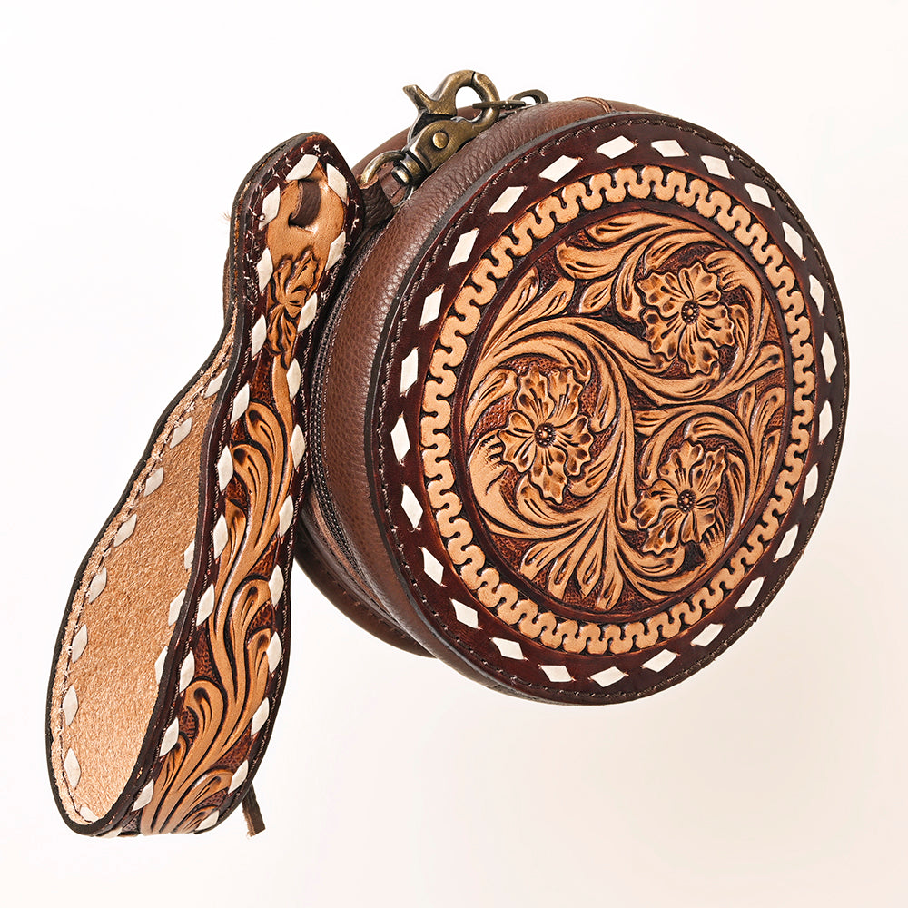 ADBGF135 Round Tooled Leather Canteen Bag - Floral Western Design