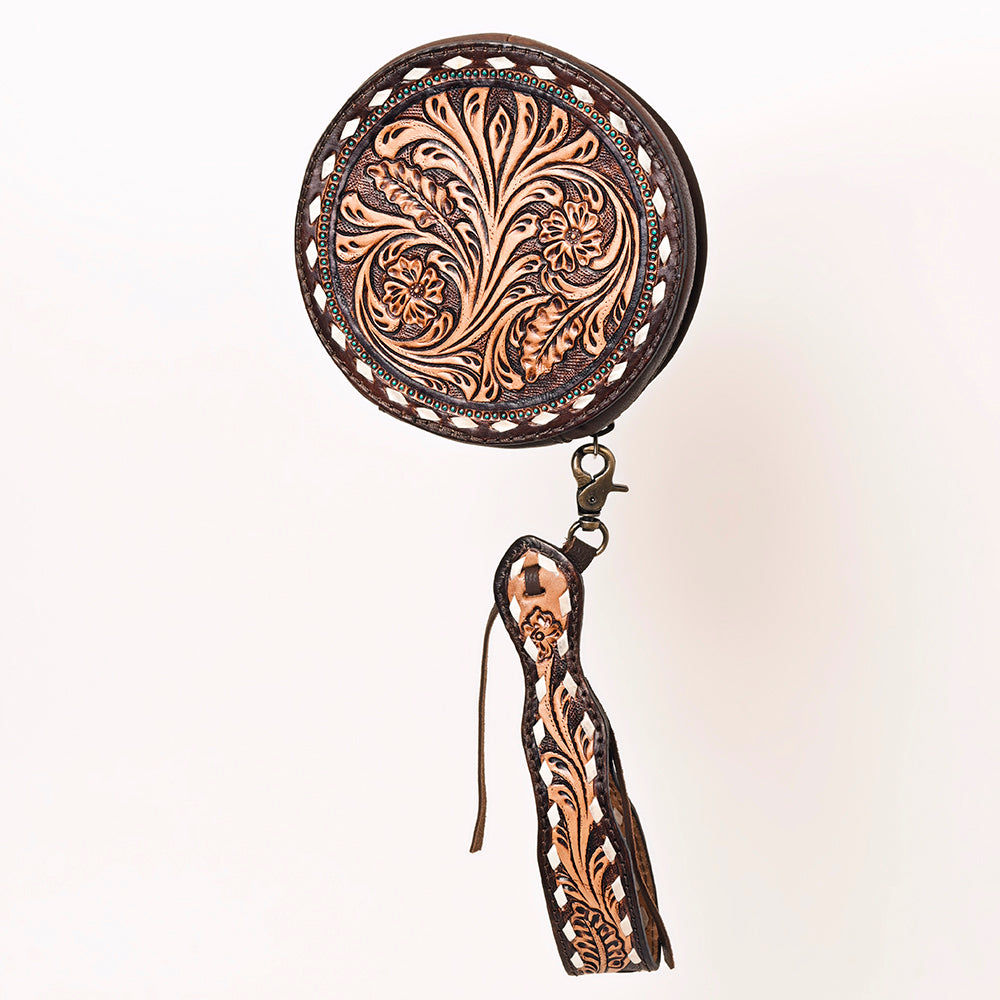 ADBGF135 Round Tooled Leather Canteen Bag - Floral Western Design