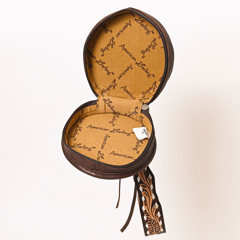 ADBGF135 Round Tooled Leather Canteen Bag - Floral Western Design