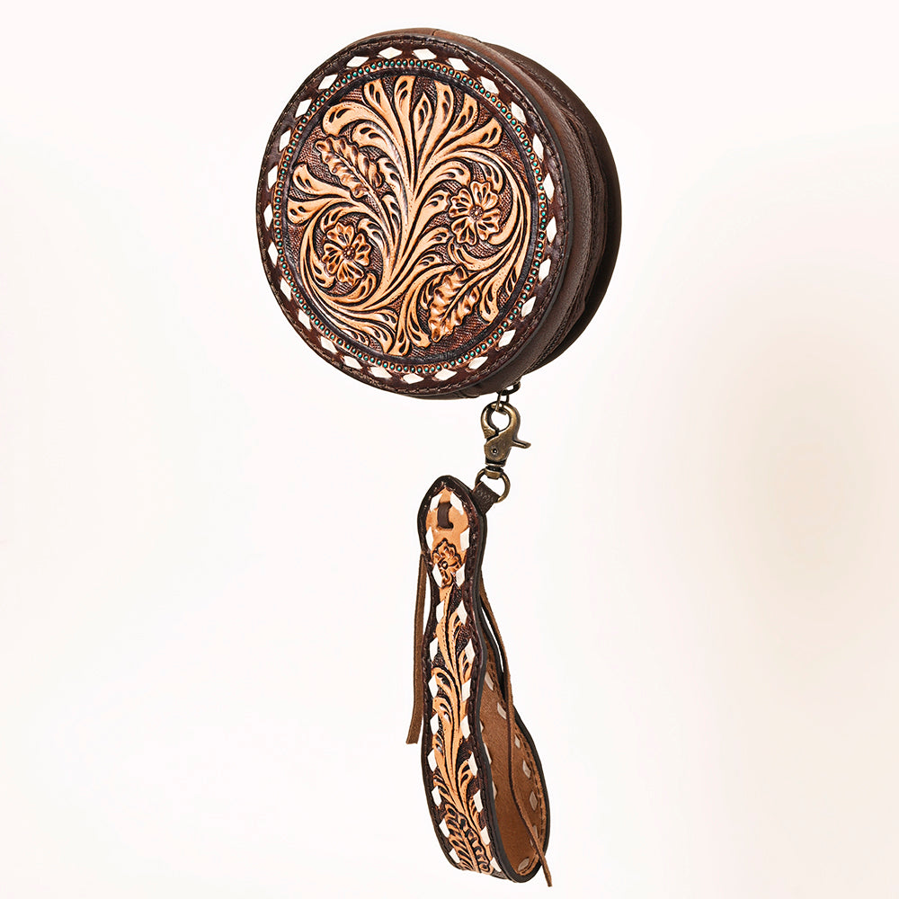 ADBGF135 Round Tooled Leather Canteen Bag - Floral Western Design