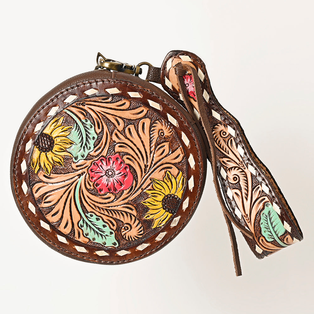 ADBGF135 Round Tooled Leather Canteen Bag - Floral Western Design