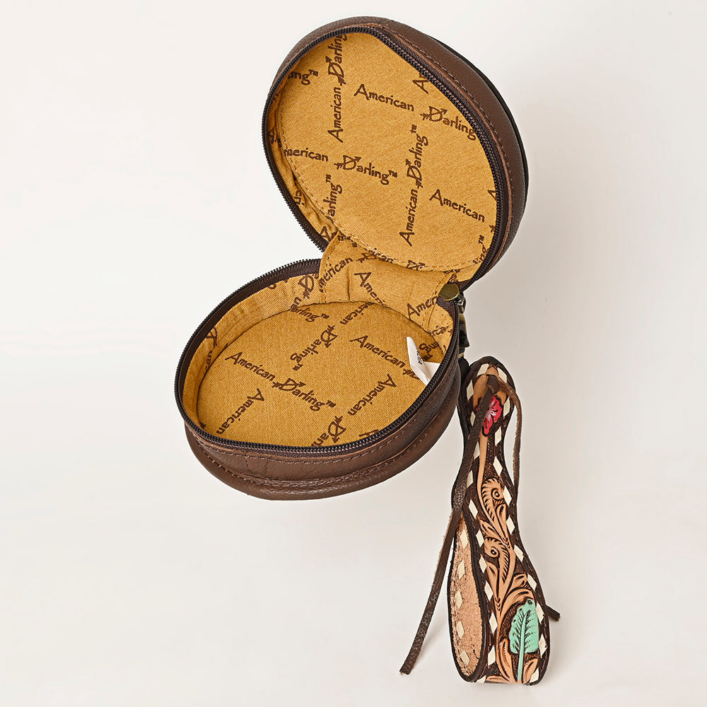 ADBGF135 Round Tooled Leather Canteen Bag - Floral Western Design