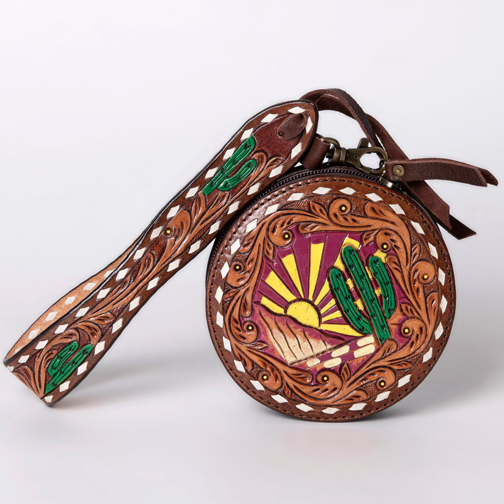 ADBGF135 Round Tooled Leather Canteen Bag - Floral Western Design