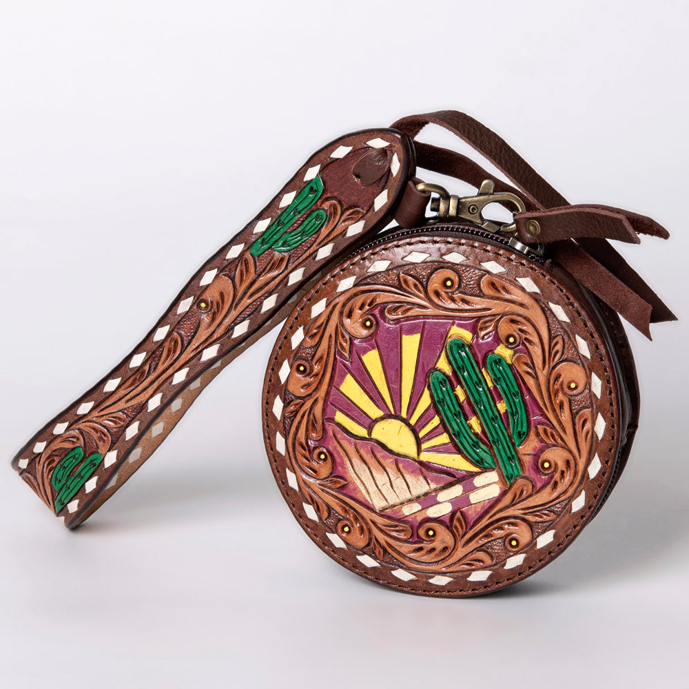 ADBGF135 Round Tooled Leather Canteen Bag - Floral Western Design