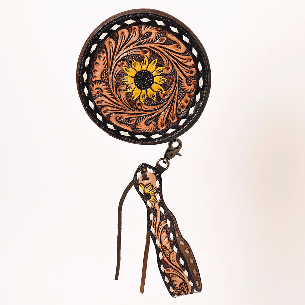 ADBGF135 Round Tooled Leather Canteen Bag - Floral Western Design