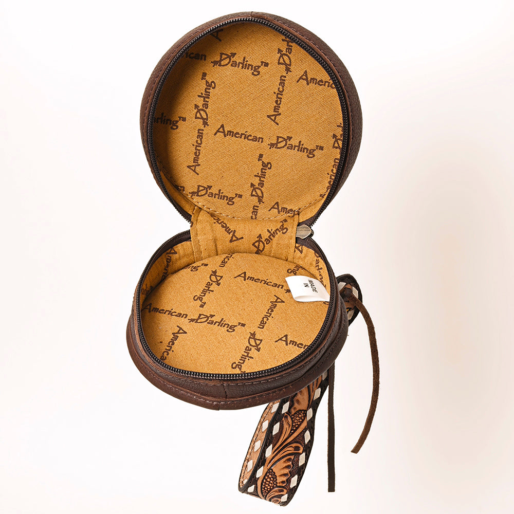 ADBGF135 Round Tooled Leather Canteen Bag - Floral Western Design