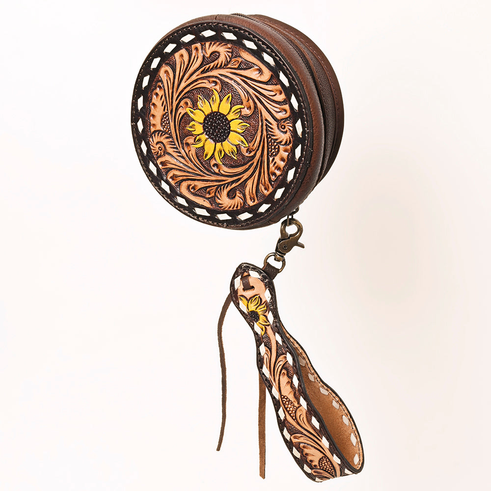 ADBGF135 Round Tooled Leather Canteen Bag - Floral Western Design