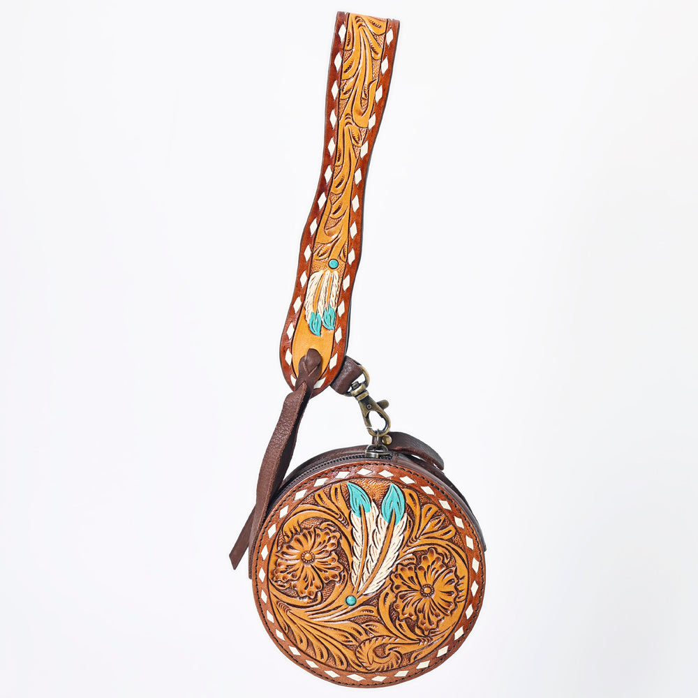 ADBGF135 Round Tooled Leather Canteen Bag - Floral Western Design