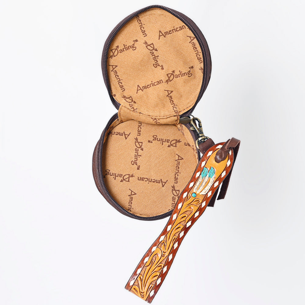 ADBGF135 Round Tooled Leather Canteen Bag - Floral Western Design