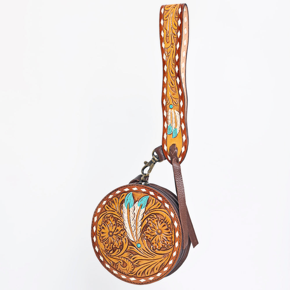 ADBGF135 Round Tooled Leather Canteen Bag - Floral Western Design