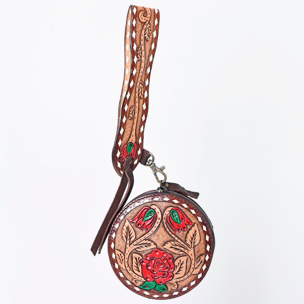 ADBGF135 Round Tooled Leather Canteen Bag - Floral Western Design