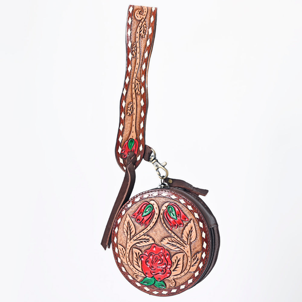 ADBGF135 Round Tooled Leather Canteen Bag - Floral Western Design