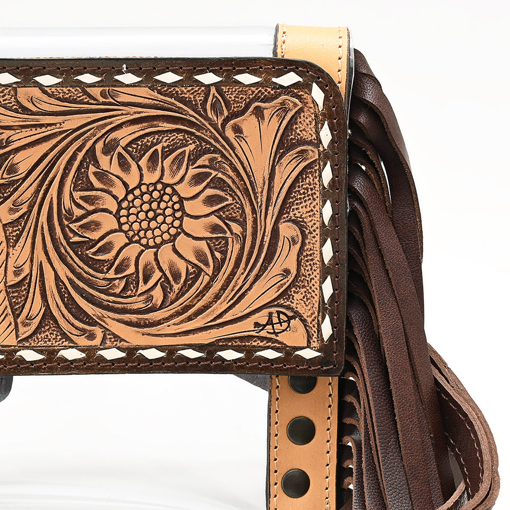 ADBGZ717 Clear Bag Fringe Crossbody with Tooled Leather Horse Design - Stadium Approved