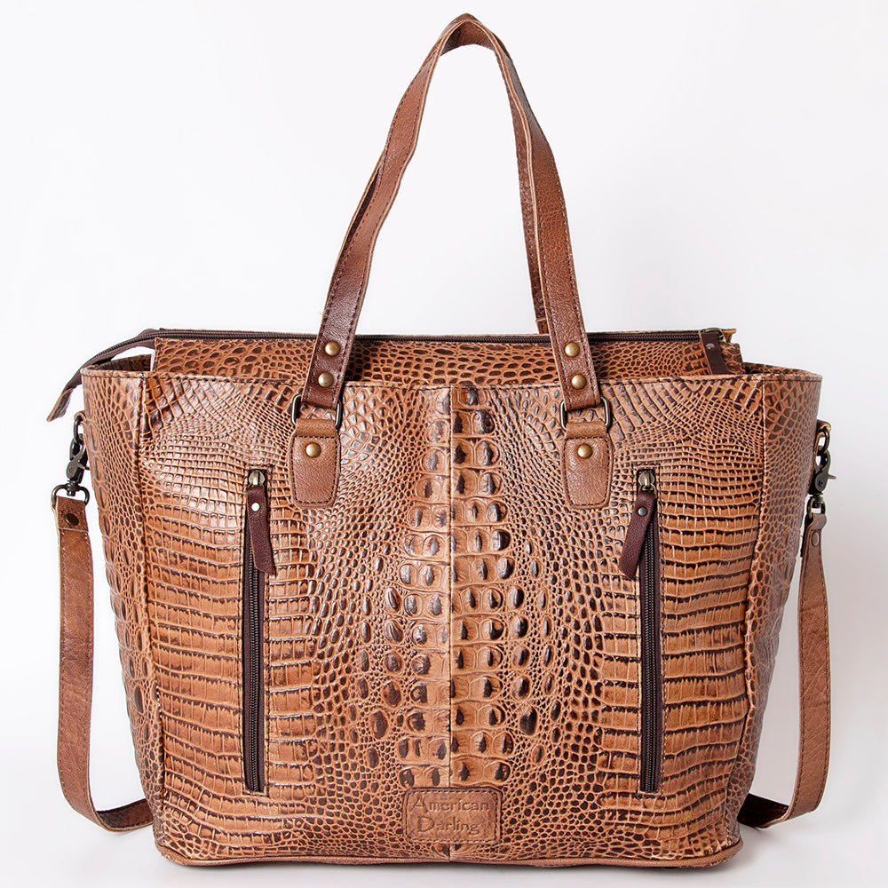 ADBG962 Crocodile Embossed Genuine Leather Western Tote Compact Handbag by American Darling
