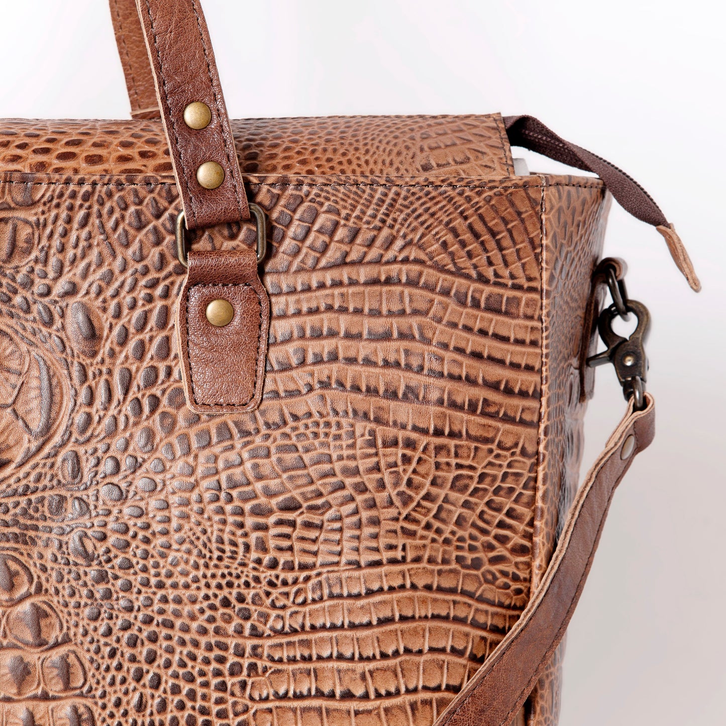 ADBG962 Crocodile Embossed Genuine Leather Western Tote Compact Handbag by American Darling