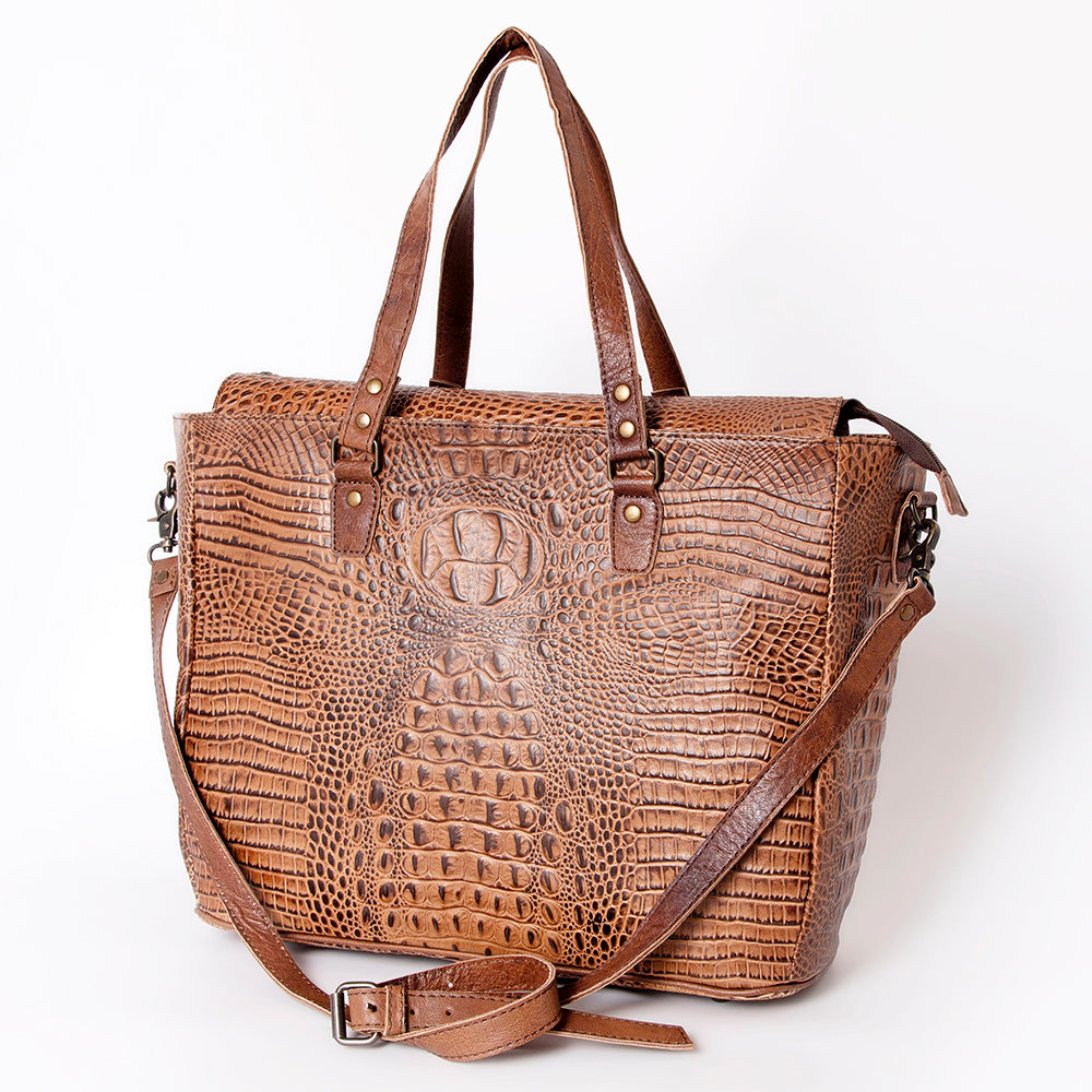ADBG962 Crocodile Embossed Genuine Leather Western Tote Compact Handbag by American Darling