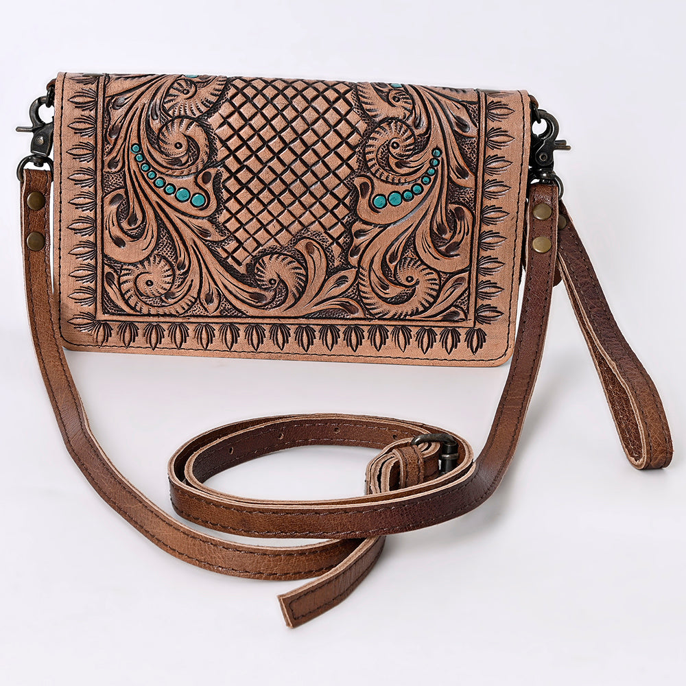 ADBG485 Tooled Leather Organizer Bag Western Crossbody by American Darling