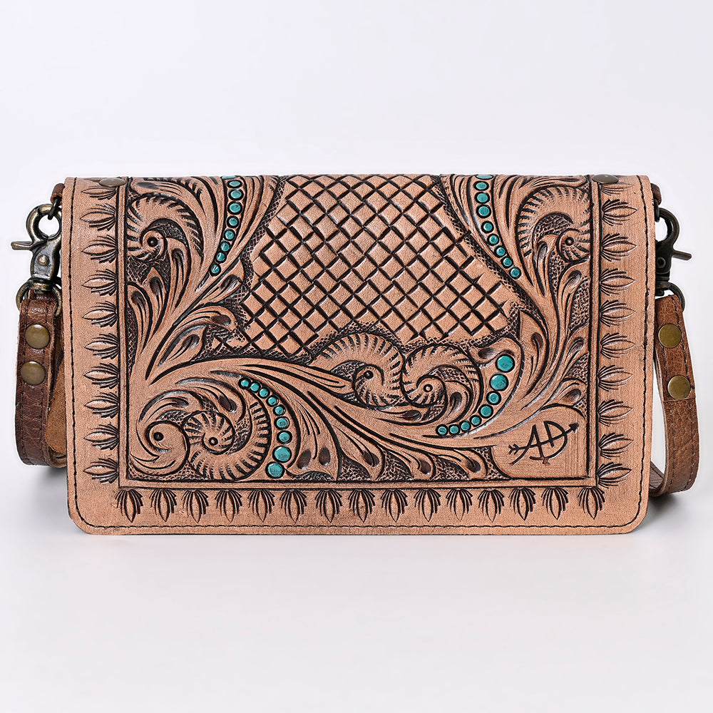 ADBG485 Tooled Leather Organizer Bag Western Crossbody by American Darling
