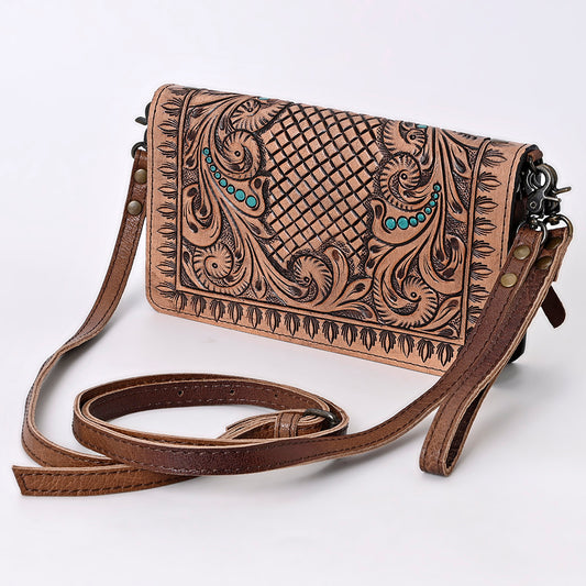 ADBG485 Tooled Leather Organizer Bag Western Crossbody by American Darling