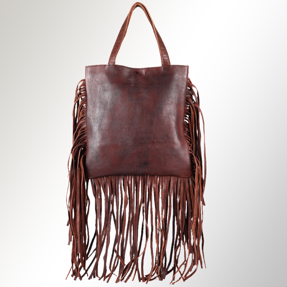 ADBGM305 Rustic Leather Fringe Tote - Boho Western Bag with Long Fringe Detail