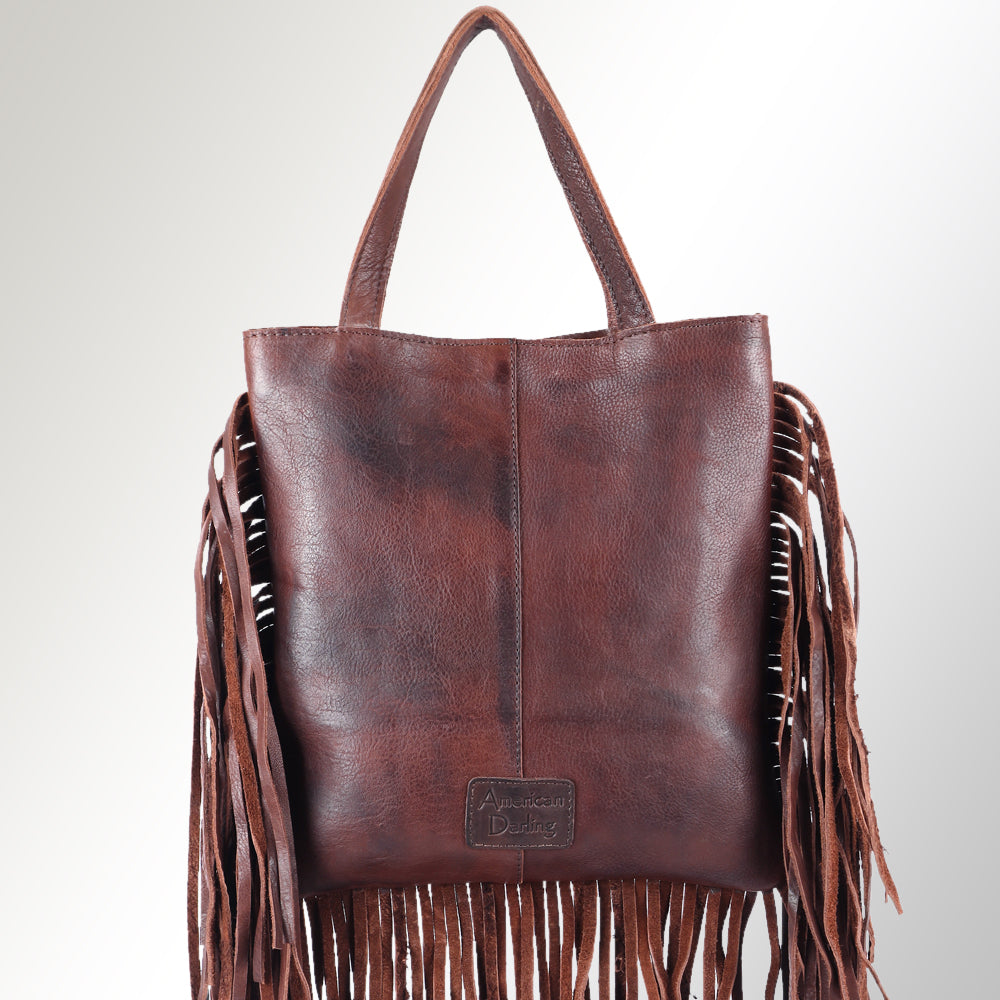 ADBGM305 Rustic Leather Fringe Tote - Boho Western Bag with Long Fringe Detail
