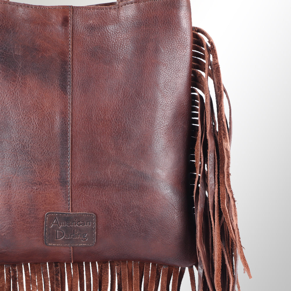 ADBGM305 Rustic Leather Fringe Tote - Boho Western Bag with Long Fringe Detail