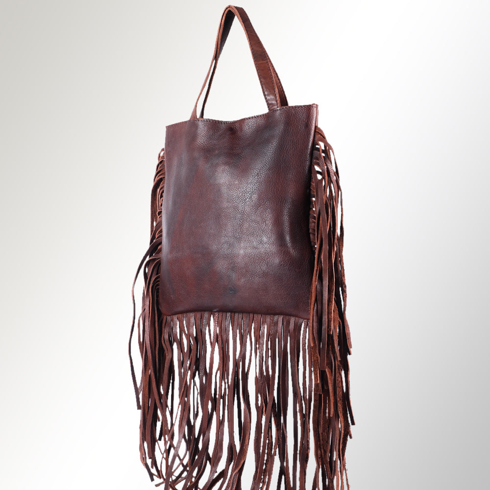 ADBGM305 Rustic Leather Fringe Tote - Boho Western Bag with Long Fringe Detail