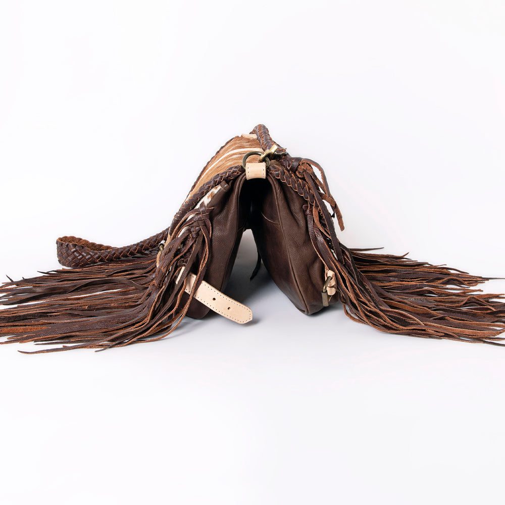 ADBGM314 Crossbody Fringe Bag - Genuine Cowhide Leather with Braided Strap & Western Buckle