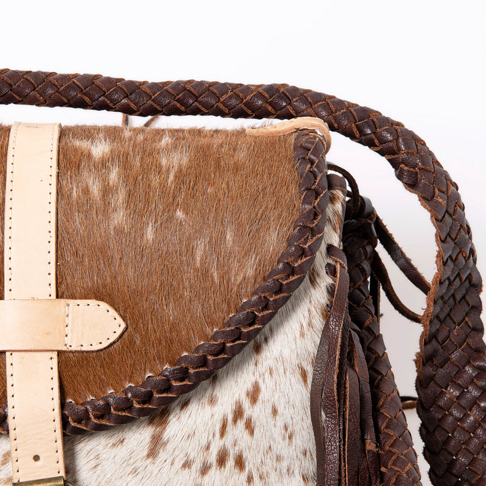 ADBGM314 Crossbody Fringe Bag - Genuine Cowhide Leather with Braided Strap & Western Buckle