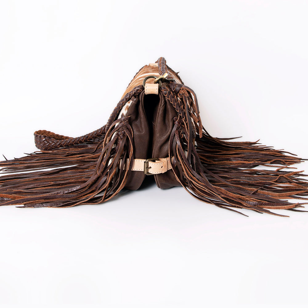 ADBGM314 Crossbody Fringe Bag - Genuine Cowhide Leather with Braided Strap & Western Buckle