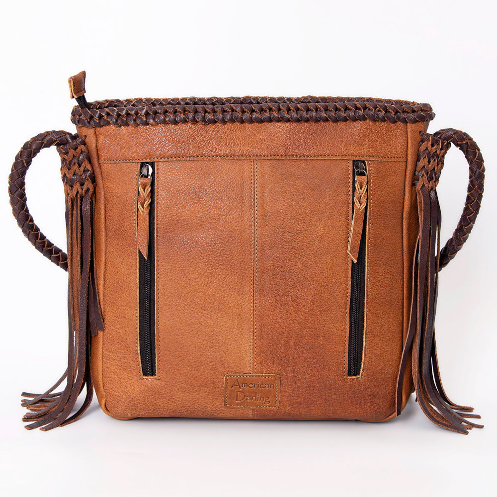 LC-ADBGM318 Cowhide Leather Tote with Turquoise Concho and Fringe - Western Braided Strap Bag