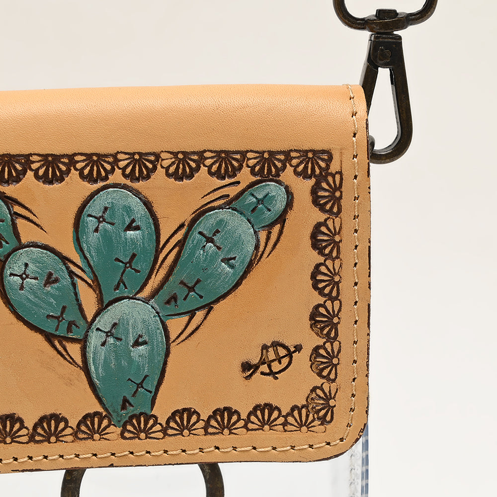 ADBGZ721 Clear Crossbody Bag with Cactus Tooled Leather Flap - Stadium Approved Western Purse