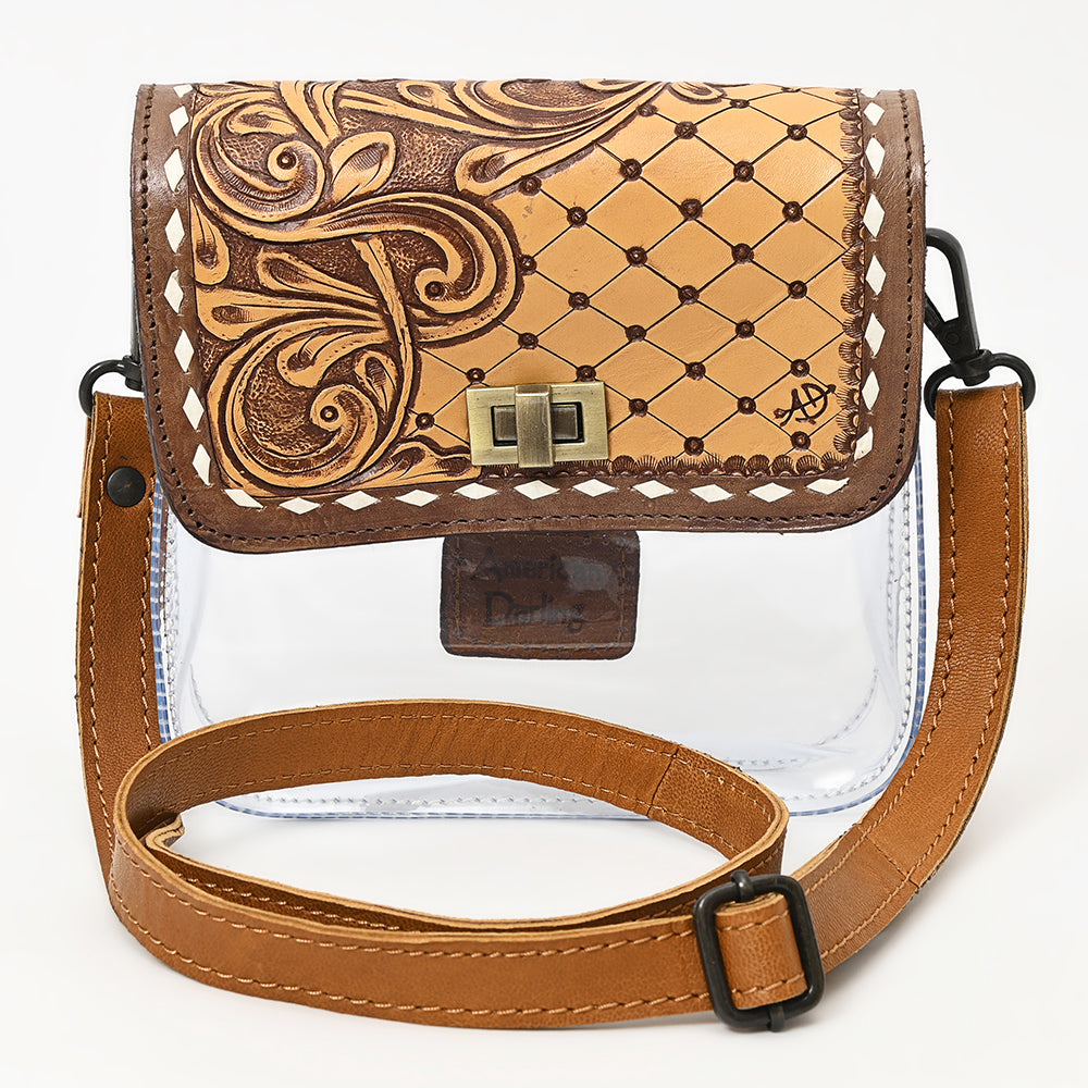 ADBGZ722 Clear Crossbody Bag with Quilted Tooled Leather Flap - Western Stadium-Approved Purse