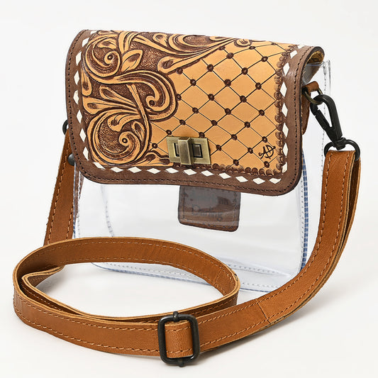 ADBGZ722 Clear Crossbody Bag with Quilted Tooled Leather Flap - Western Stadium-Approved Purse