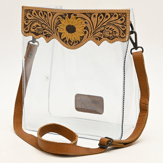 ADBGZ725 Clear Crossbody Bag with Sunflower Tooled Leather Flap - Western Stadium-Approved Purse
