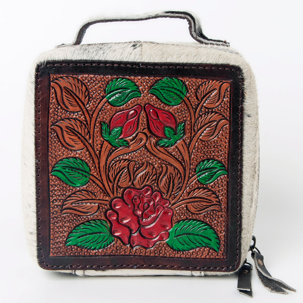 LC-ADBGA311 American Darling Jewelry Case Floral Hand Tooled Leather with Hair-On Hide