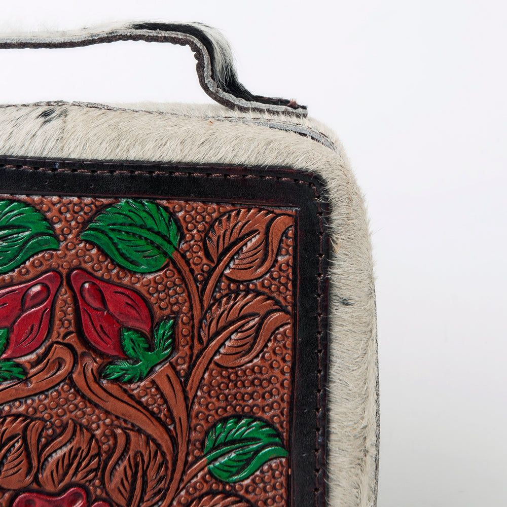 LC-ADBGA311 American Darling Jewelry Case Floral Hand Tooled Leather with Hair-On Hide