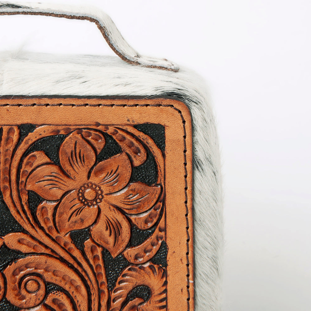 LC-ADBGA311 American Darling Jewelry Case Floral Hand Tooled Leather with Hair-On Hide