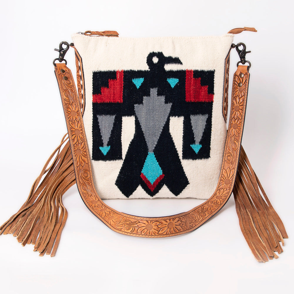 LC-ADBG905 Southwestern Wool Blanket & Tooled Leather Fringe Large Crossbody Bag Sally by American Darling