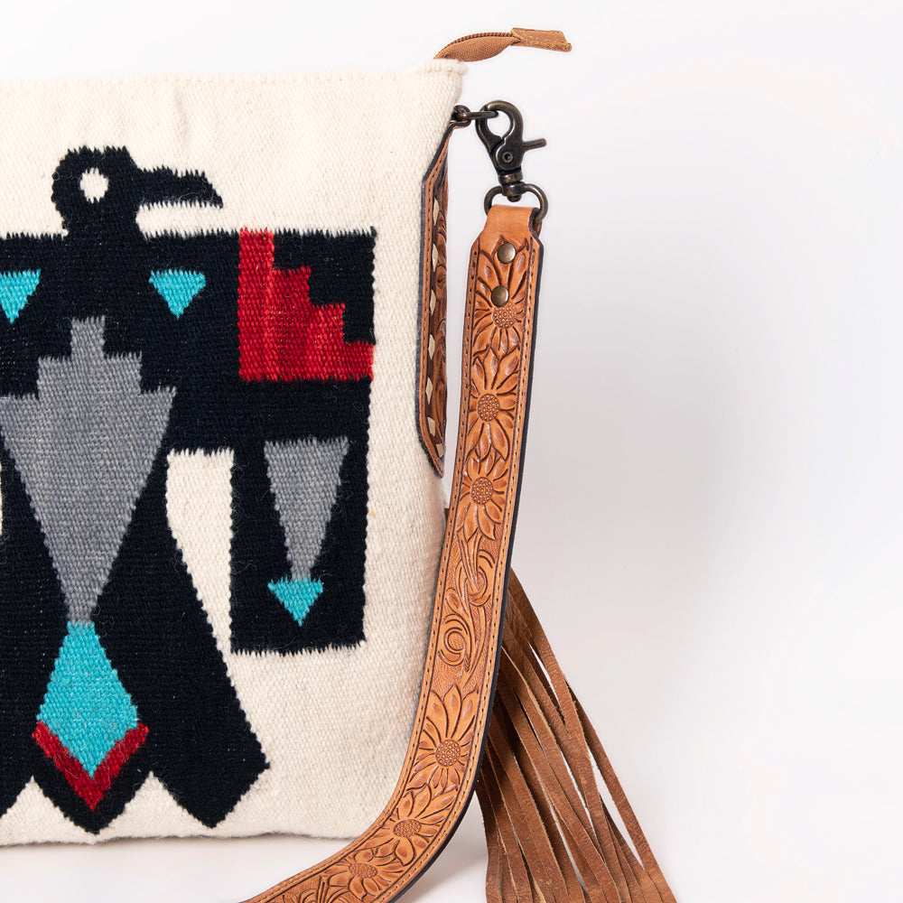 LC-ADBG905 Southwestern Wool Blanket & Tooled Leather Fringe Large Crossbody Bag Sally by American Darling